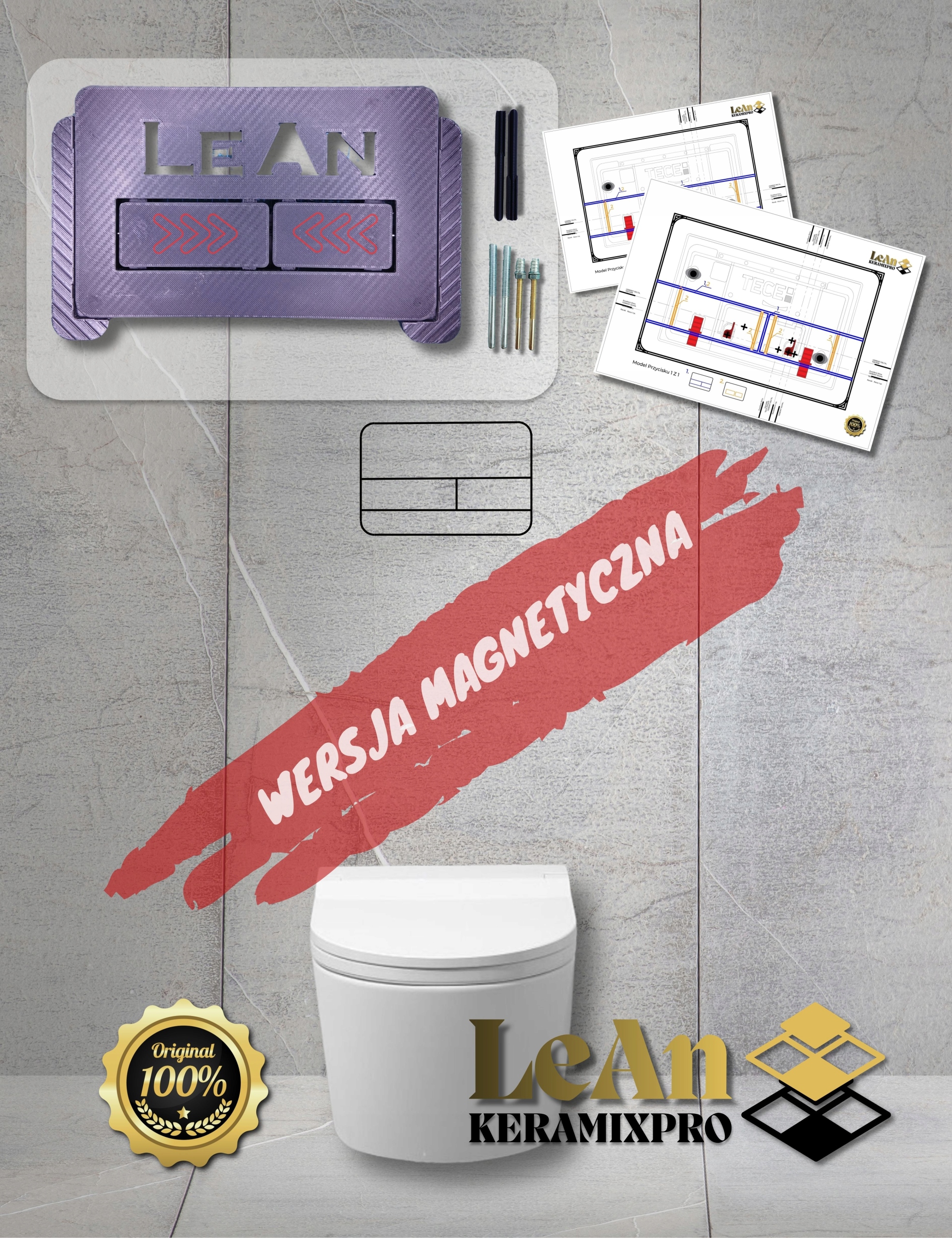 Skryté splachovací tlačítko úzké magnetické černý bez sady pro vyřezávání