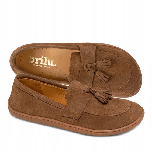 Brilu Polskie Damskie Mokasyny Z Frędzlami Barefoot Maraya Brązowe 39