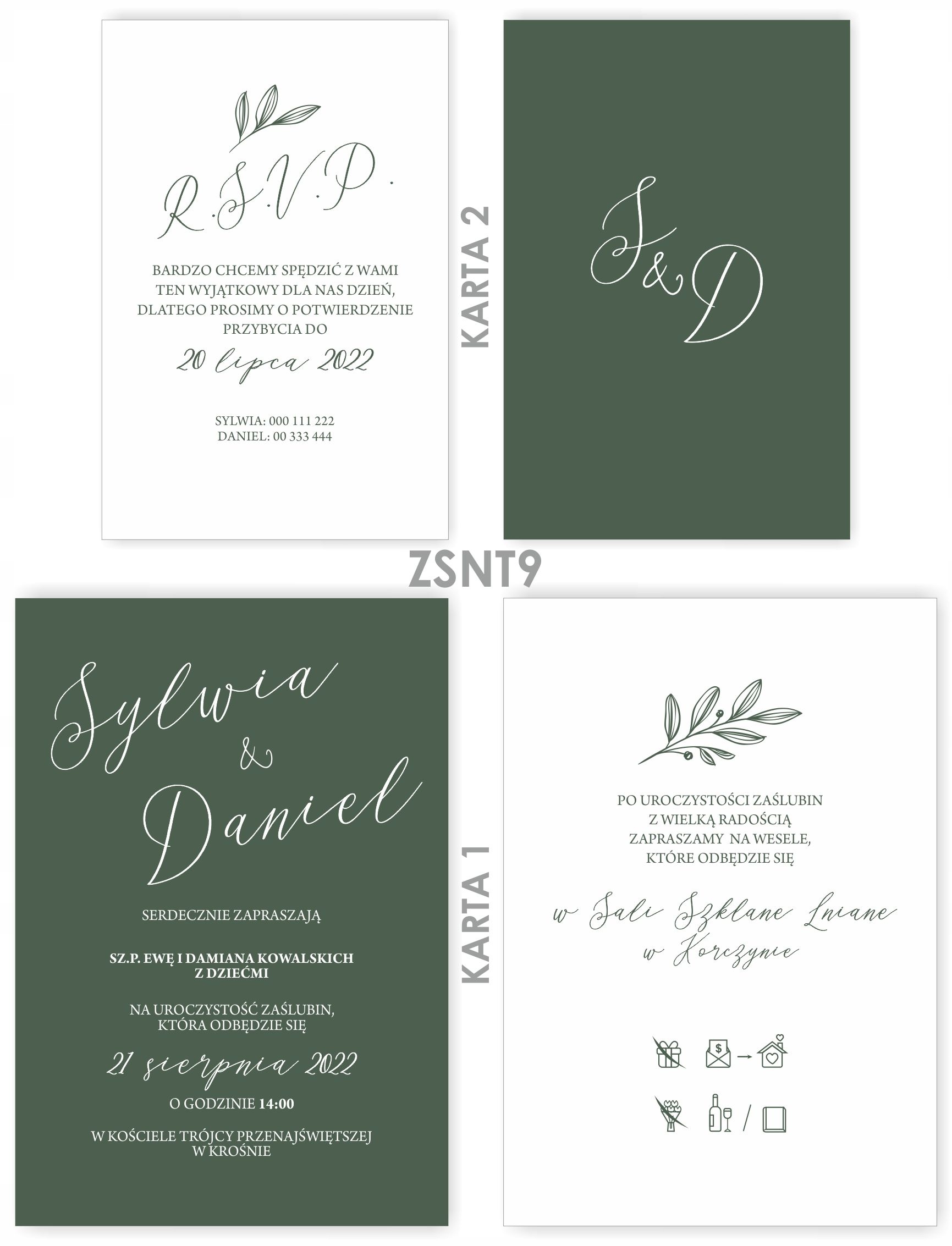 Zaproszenia Ślub Nature ZSNT9 lak kalka KOPERTA Kształt prostokątny