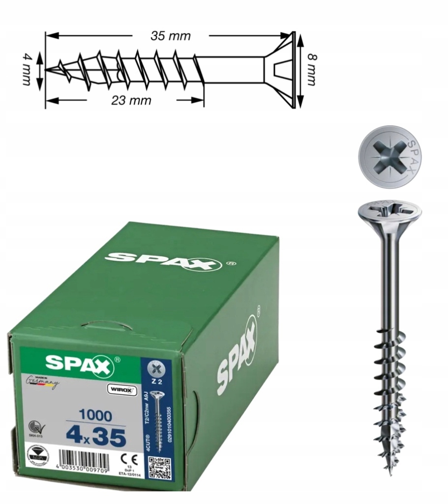 Univerzální vrut do dřeva spax 4 x 35 Wirox Tg 1000 ks
