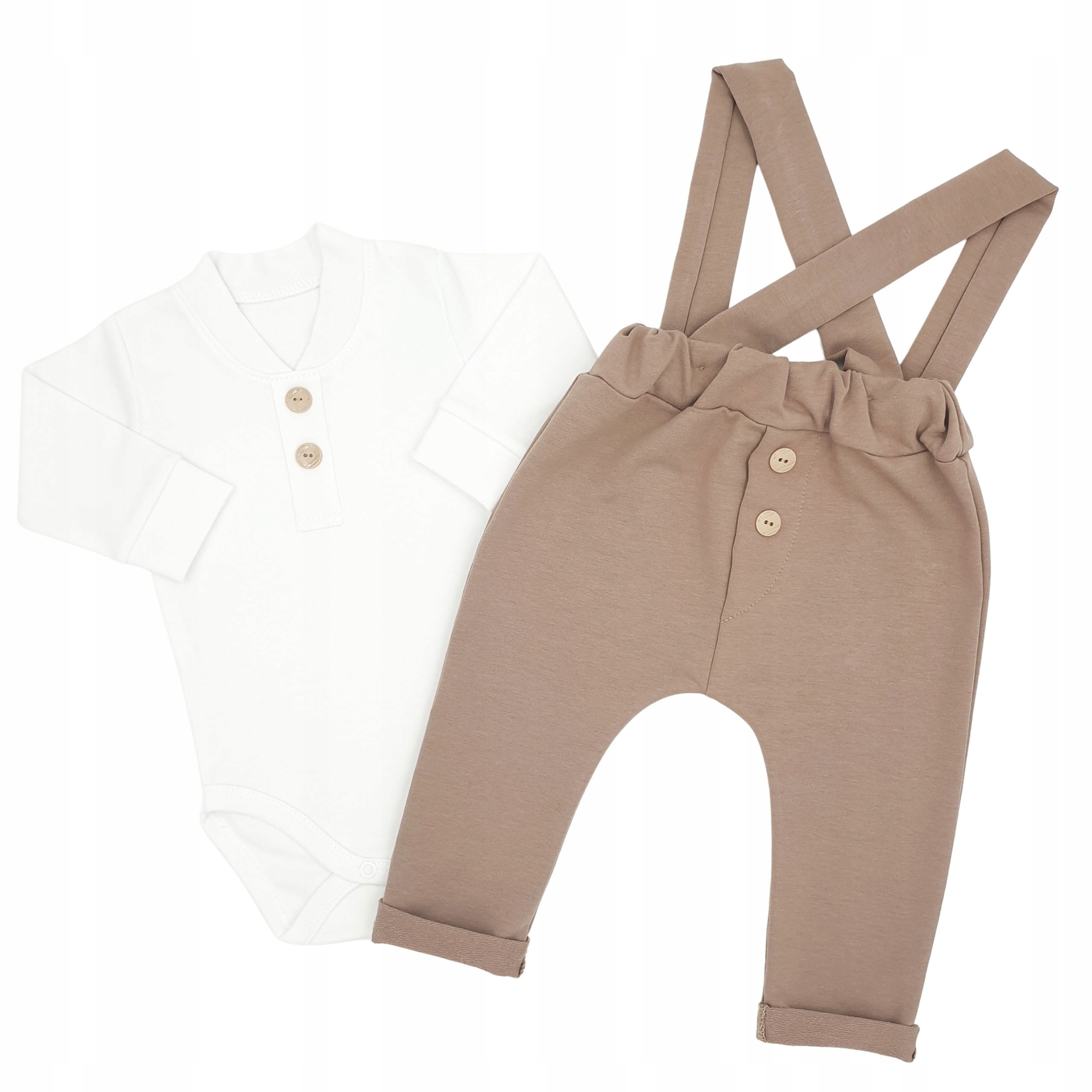 Komplet niemowlęcy, body i spodnie na szelkach, zestaw dla chłopca r.74