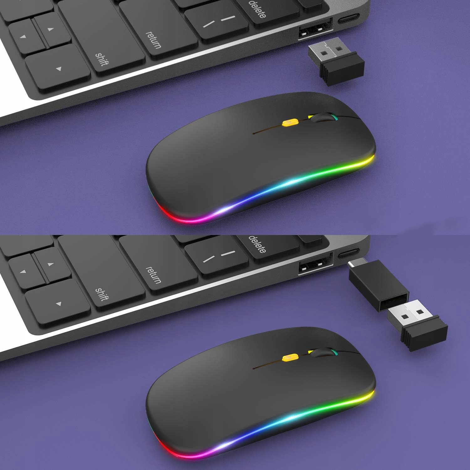 MYSZKA BEZPRZEWODOWA LED BLUETOOTH DO LAPTOPA PC KOMPUTERA TV CICHA CZARNA Sensor optyczny