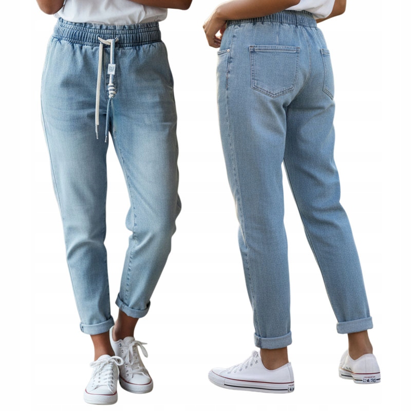 Spodnie Jeans Damskie Zwężane Wysoki Stan Z Elastanem na Gumce 48