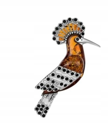 Pták Dudek Barevná Stříbrná Brož S Jantarem