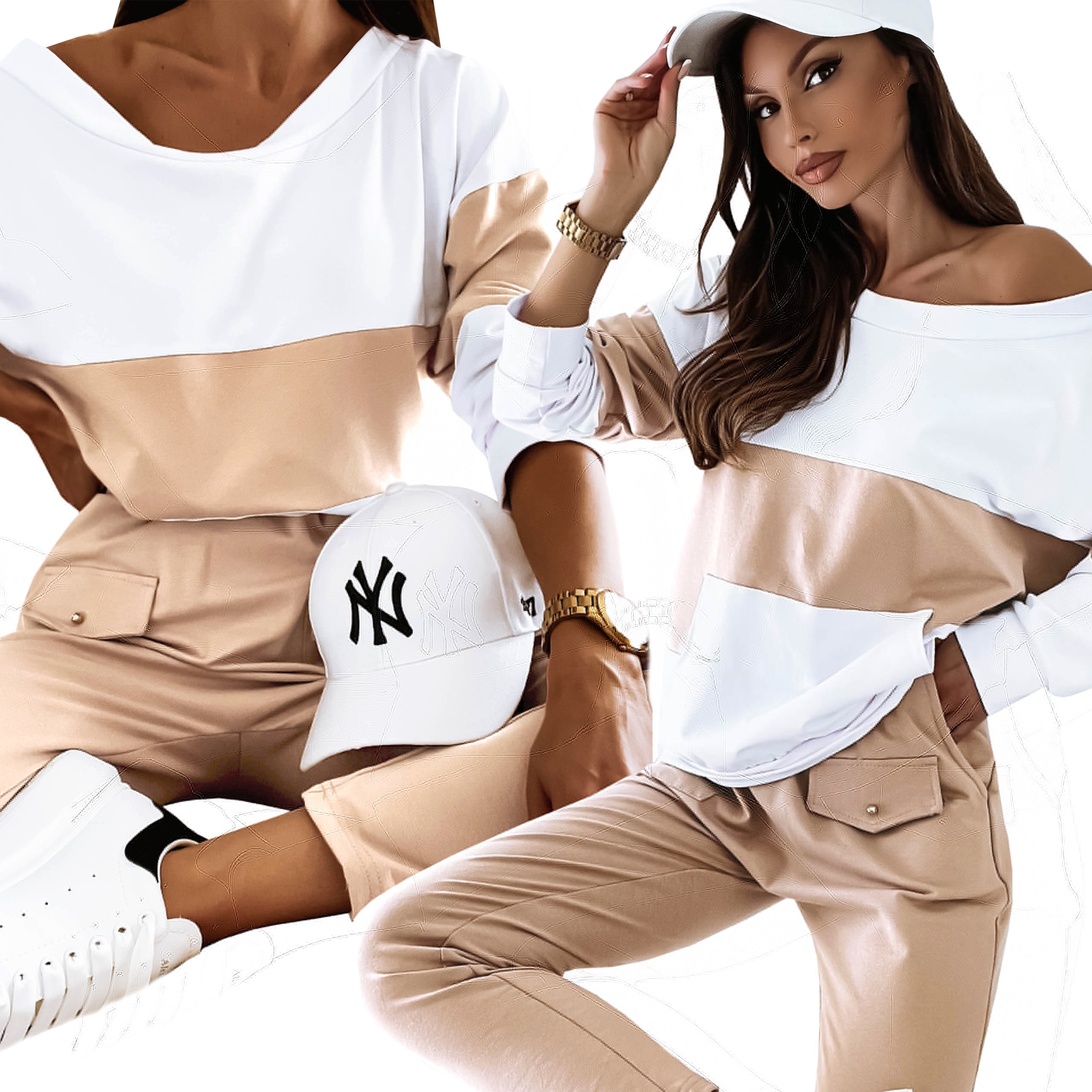 

Komplet Dres Stylowy Luźny Prosty Kieszenie