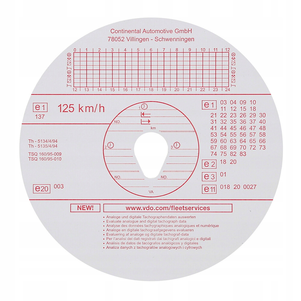 Wykresówki Tarczki Do Tachografu Kienzle 125 km/h Marka Kienzle