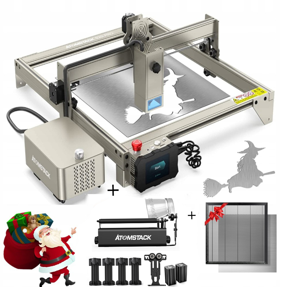 Grawerka Laserowa ATOMSTACK S20 PRO 130W+pum+Pad+R3 PRO Rolka