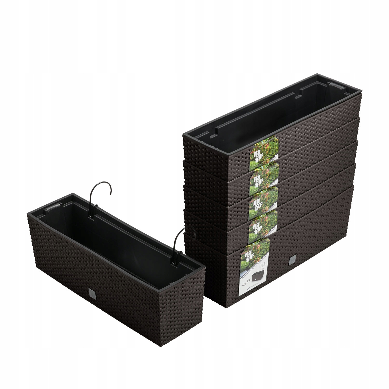 

6x Doniczka balkonowa DRC600W rattanowa z hakami