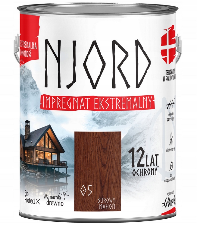 Njord Impregnat Ekstremalny Do Drewna 12 Lat Ochrony Surowy Mahoń 5L