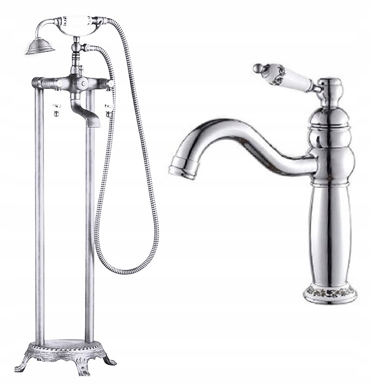 Voľne stojaca vaňová batéria Old Retro Chrom Keramický set