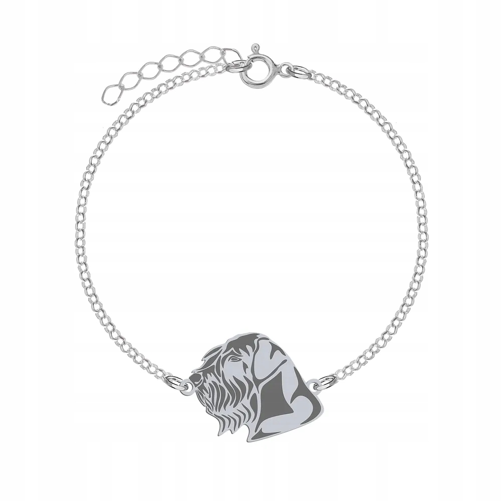 Stříbrný náramek se psem Šnaucer Obr 925 Řetízek Gravírování Bonus