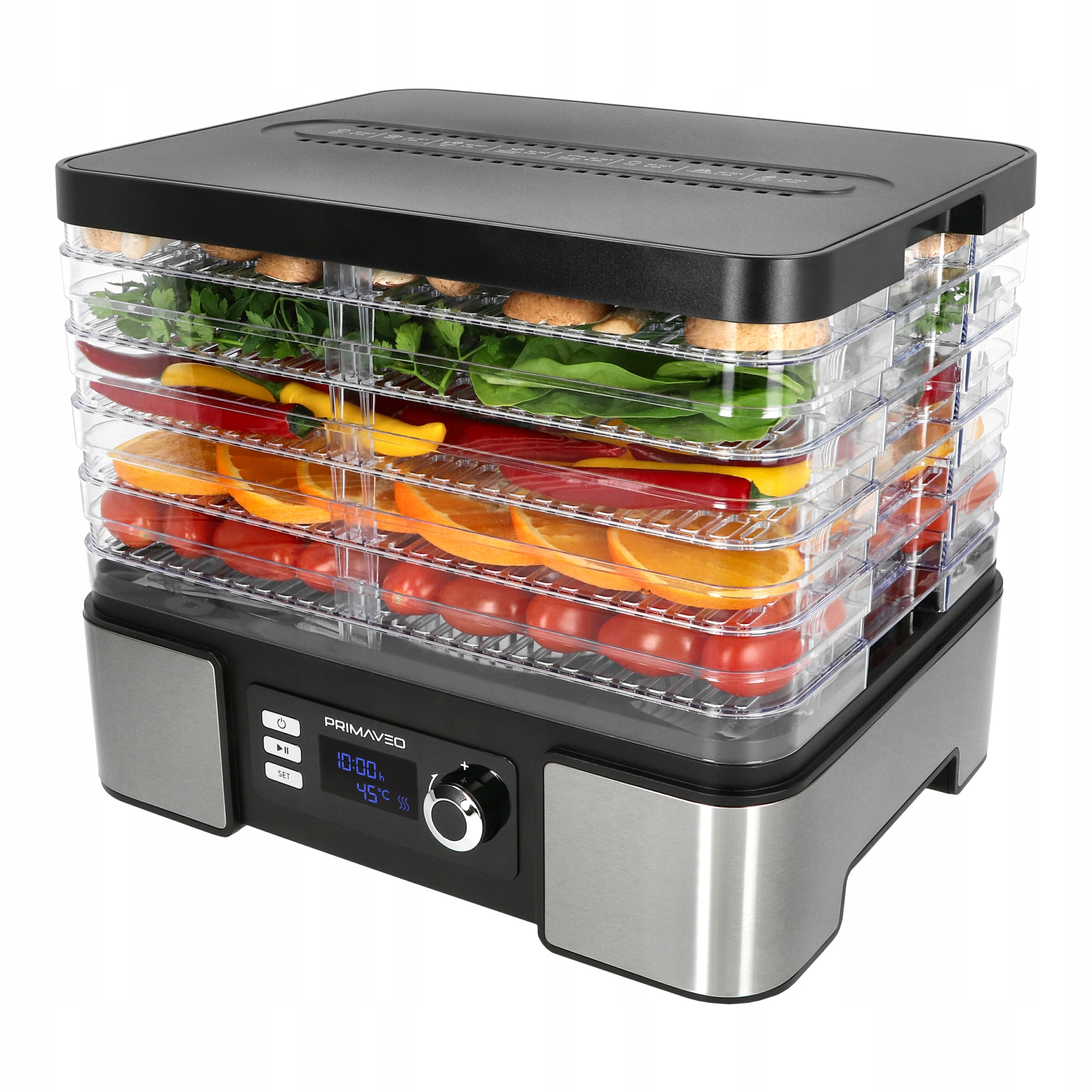 DUŻĄ SUSZARKA DO GRZYBÓW OWOCÓW WARZYW ZÓŁ TERMOOBIEG INOX 450W PRIMAVEO PL Stan opakowania oryginalne