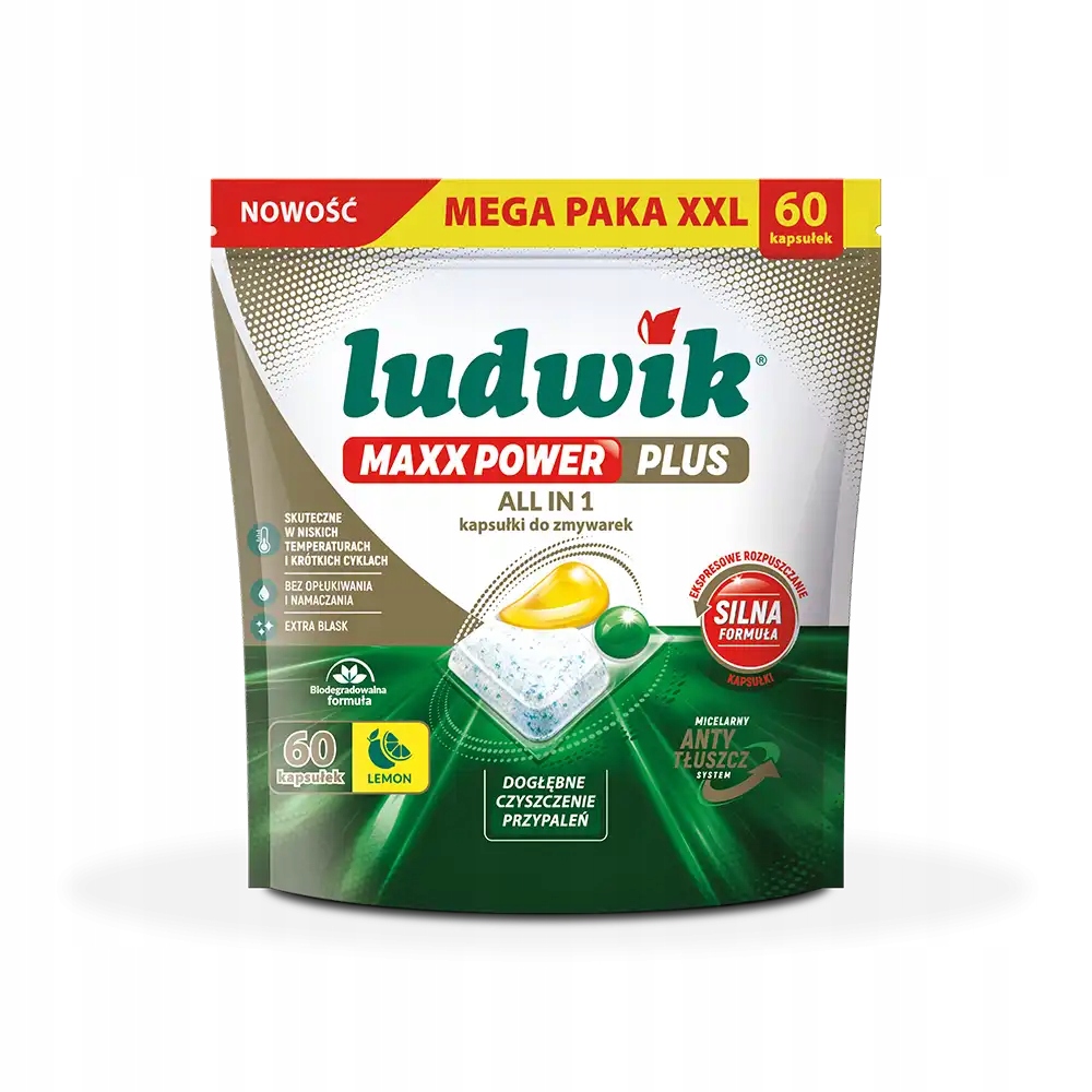 Ludwik MAXX POWER PLUS kapsułki do zmywarek LEMON 60 szt