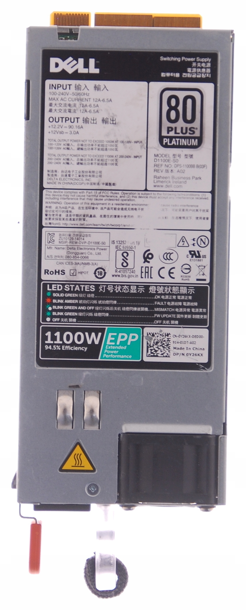 Y26KX DELL 1100W 80+ PLATINUM POWER SUPPLY - R630