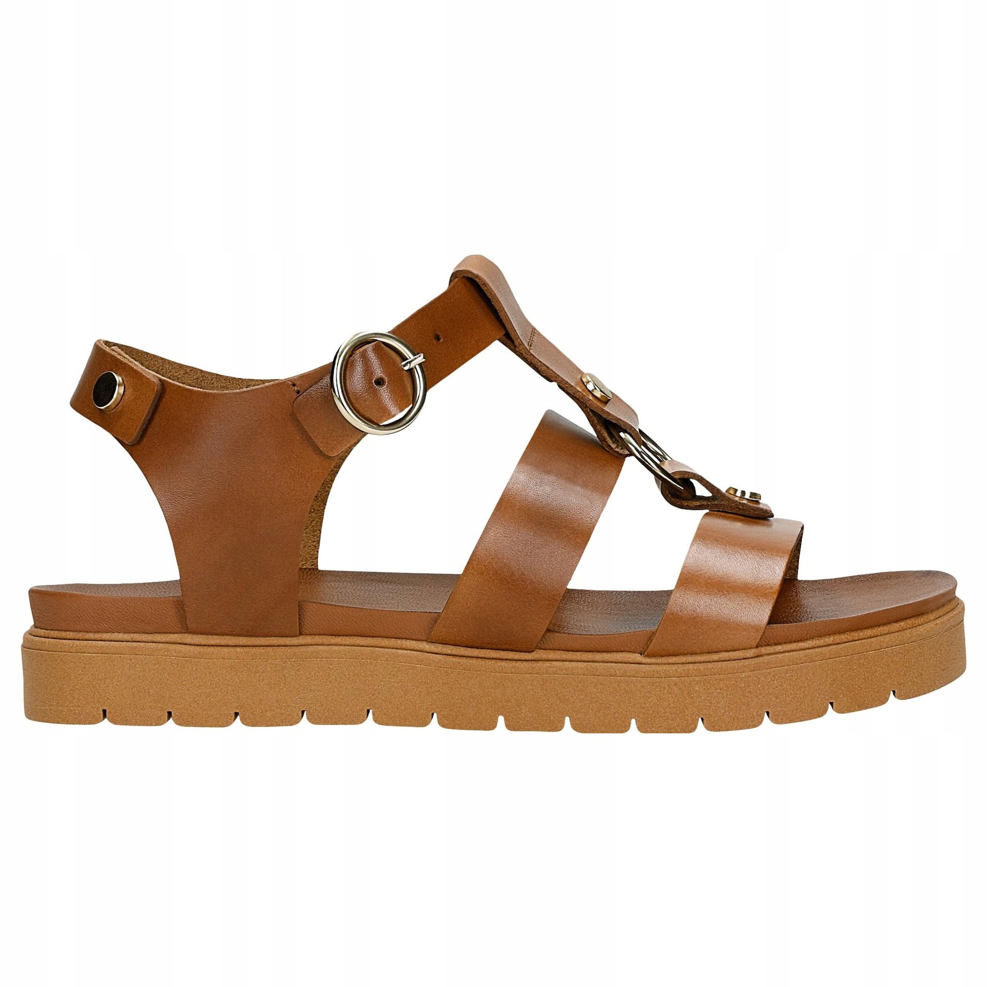 Hnědé dámské kožené sandály s tlustými pásky, velikost vel.