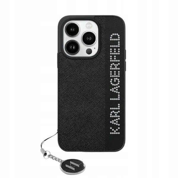 Pouzdro Karl Lagerfeld Saffiano Rhinestones & Charm pro iPhone 15 Pro Max černé