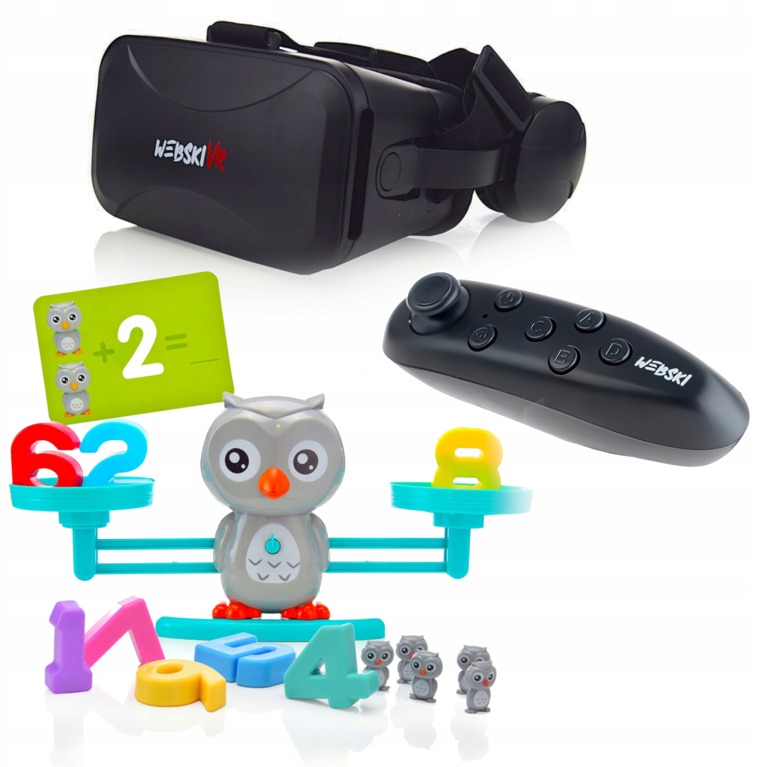 Brýle Vr 3D 360 Stupňů Gamepad+rovnoramenná Váha Sova Matematika