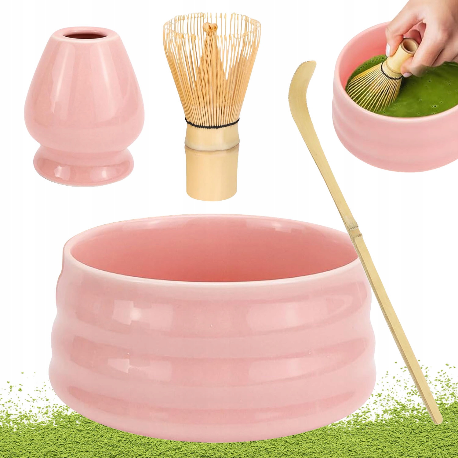 Levně Bambusová Metla Set Do Matchy 4v1 Chasen Lžíce Chashaku Stojan