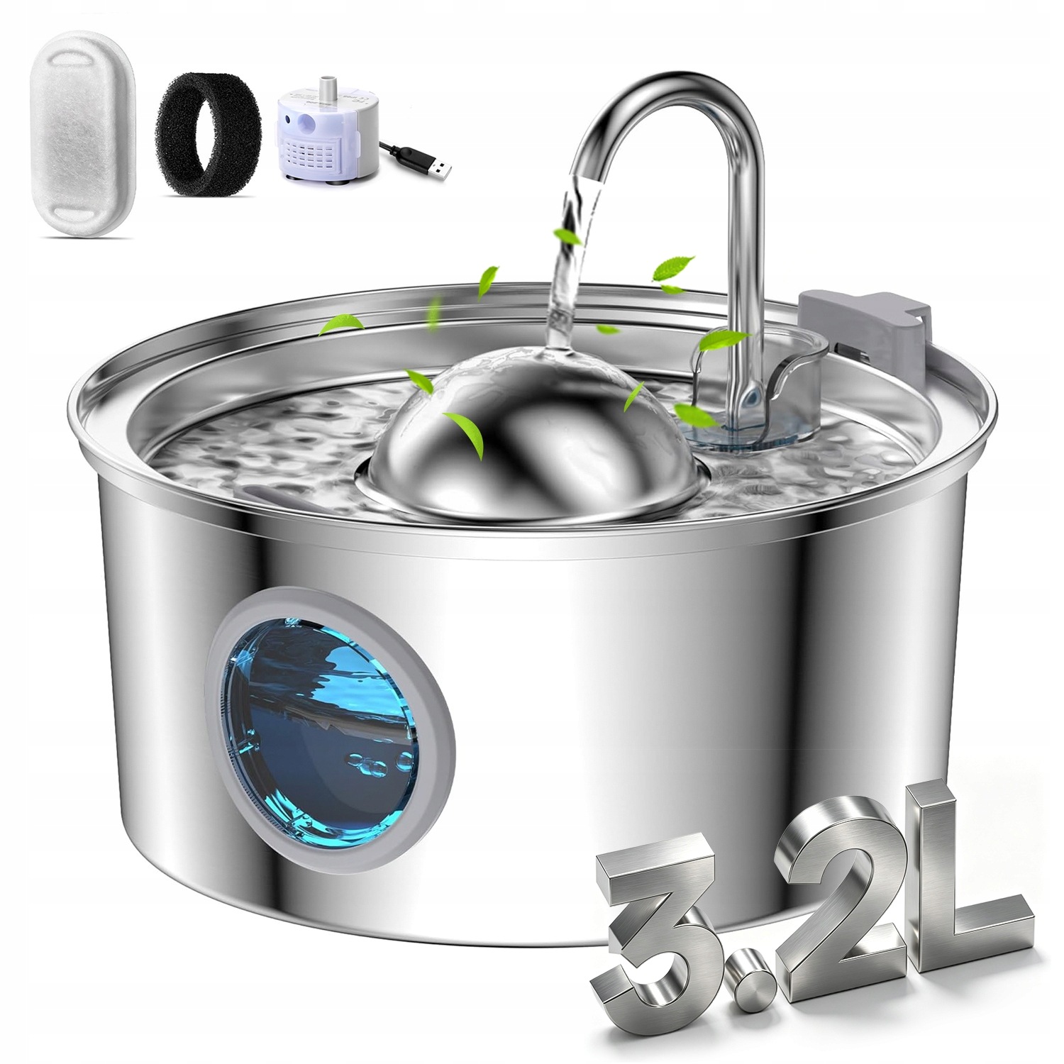 3,2L Automatická fontána na vodu pro kočky z nerezové oceli, dávkovač vody pro mazlíčky