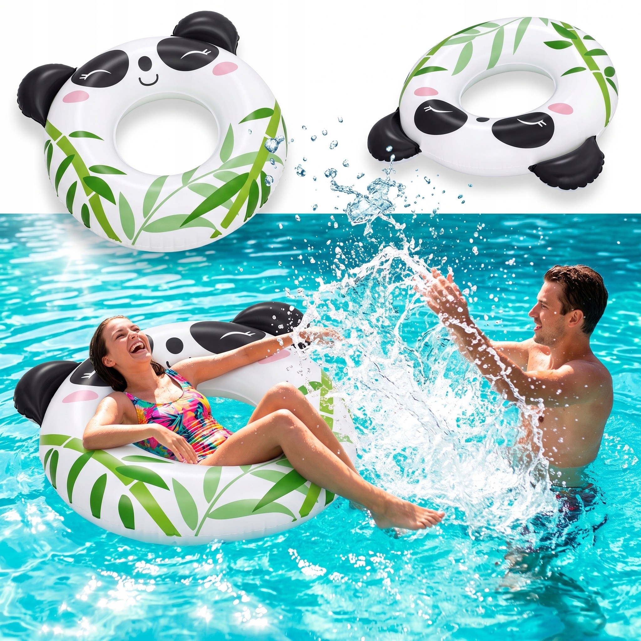 Koło Dmuchane Do Pływania Panda Dla Dzieci 76X85 CM Na Basen Plażę Wodę