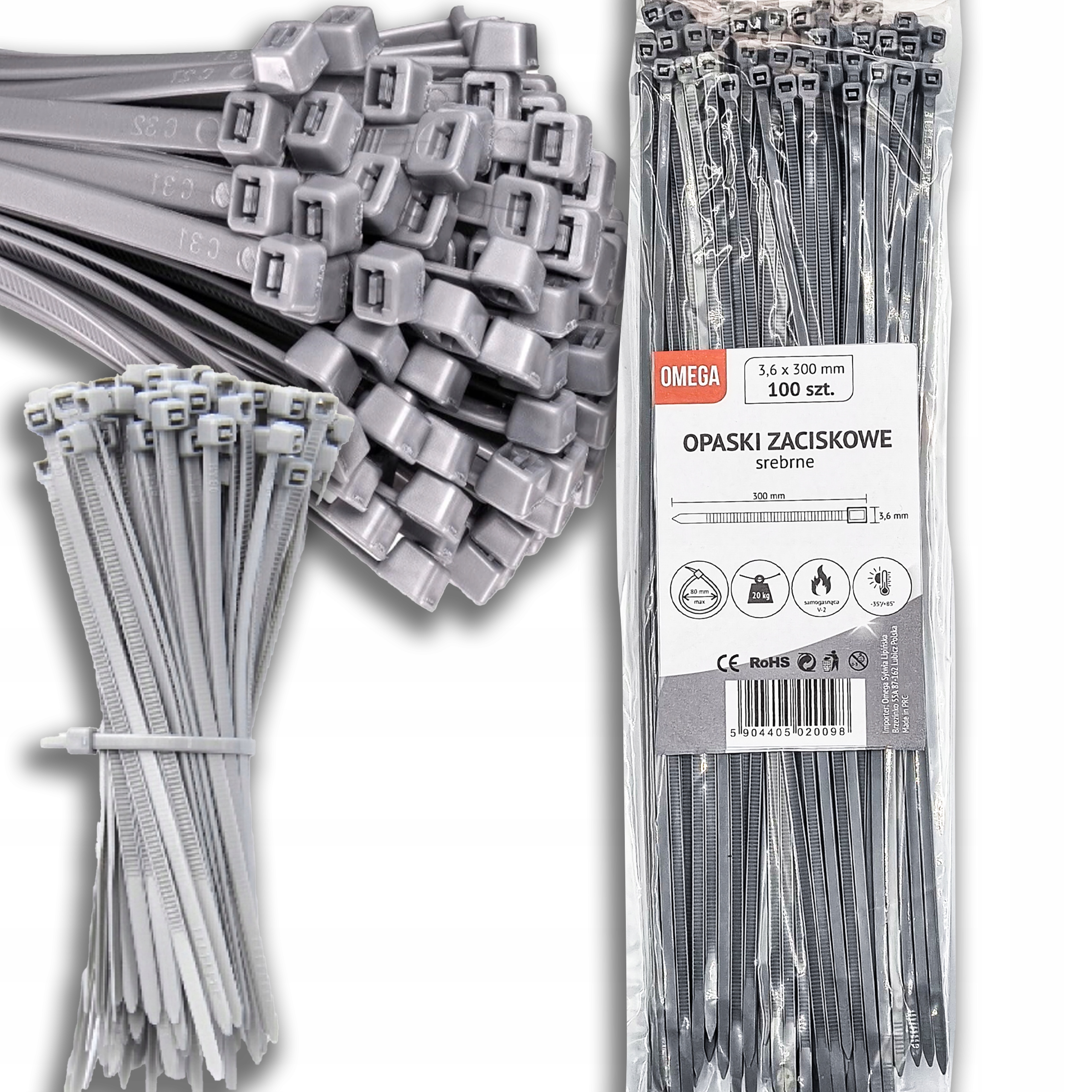 OPASKI TRYTKI ZACISKOWE KABLOWE SREBRNE 3,6X300