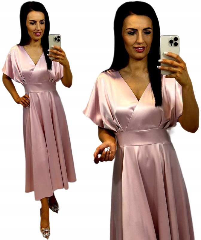 Dámské šaty na křtinové přijímání Svatební Hostina Elegantní Saténová Růžová M