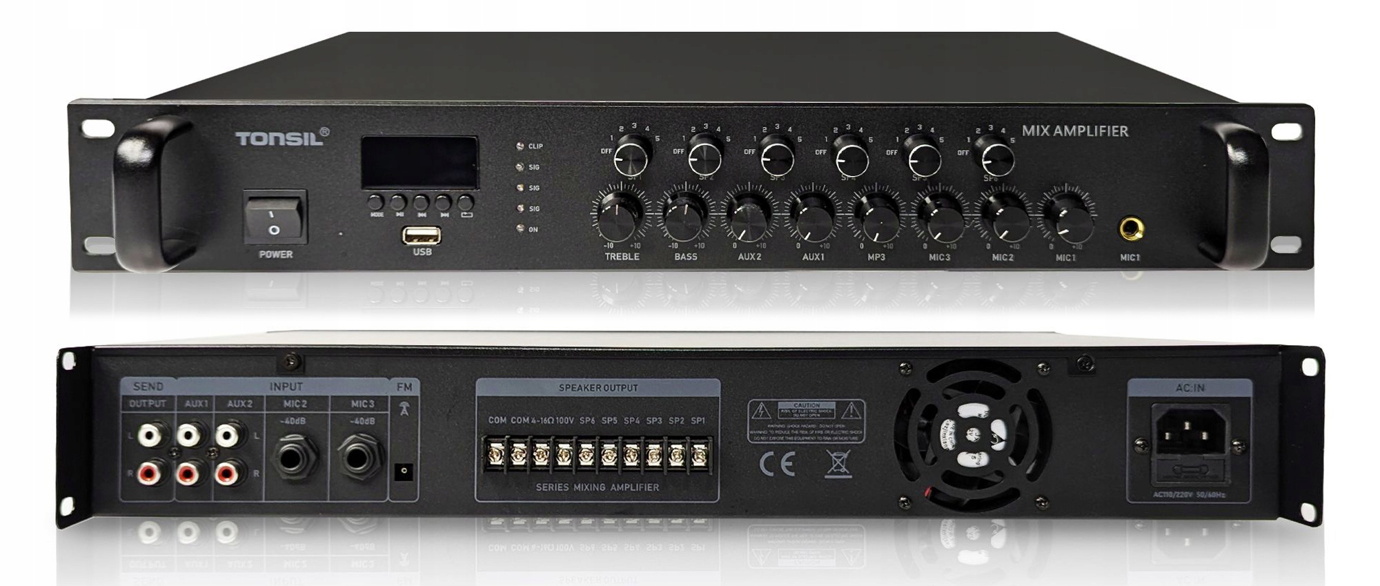 Instalační zesilovač Tonsil WL-1000W Bluetooth Usb Fm Aux MIC 6 zón