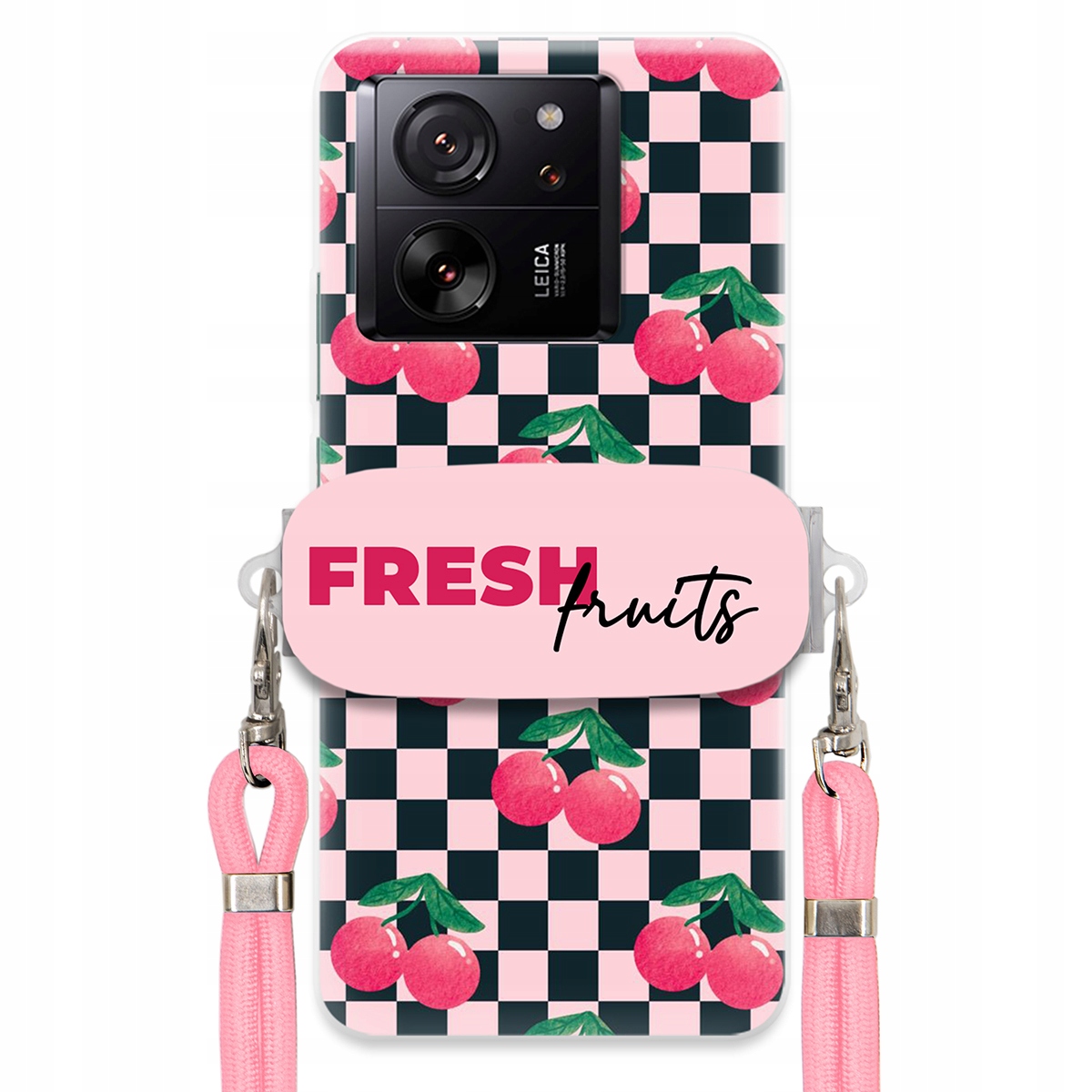 Puzdro pre Xiaomi 13T Vodítko Pink Crossbody Šachovnicový držiak Fresh Fruits