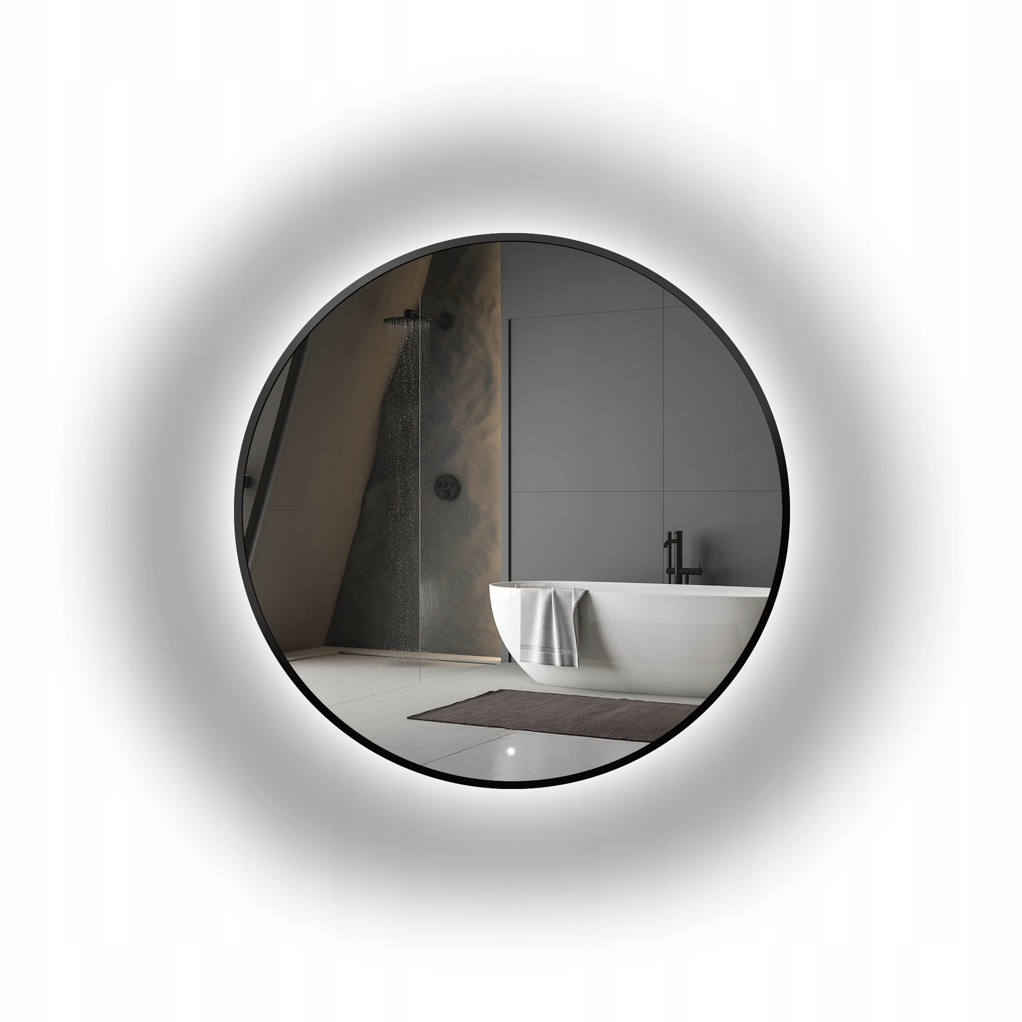 Zrcadlo kulaté Otylia v černém rámu Mdf Slim s Led podsvícením Fi 100