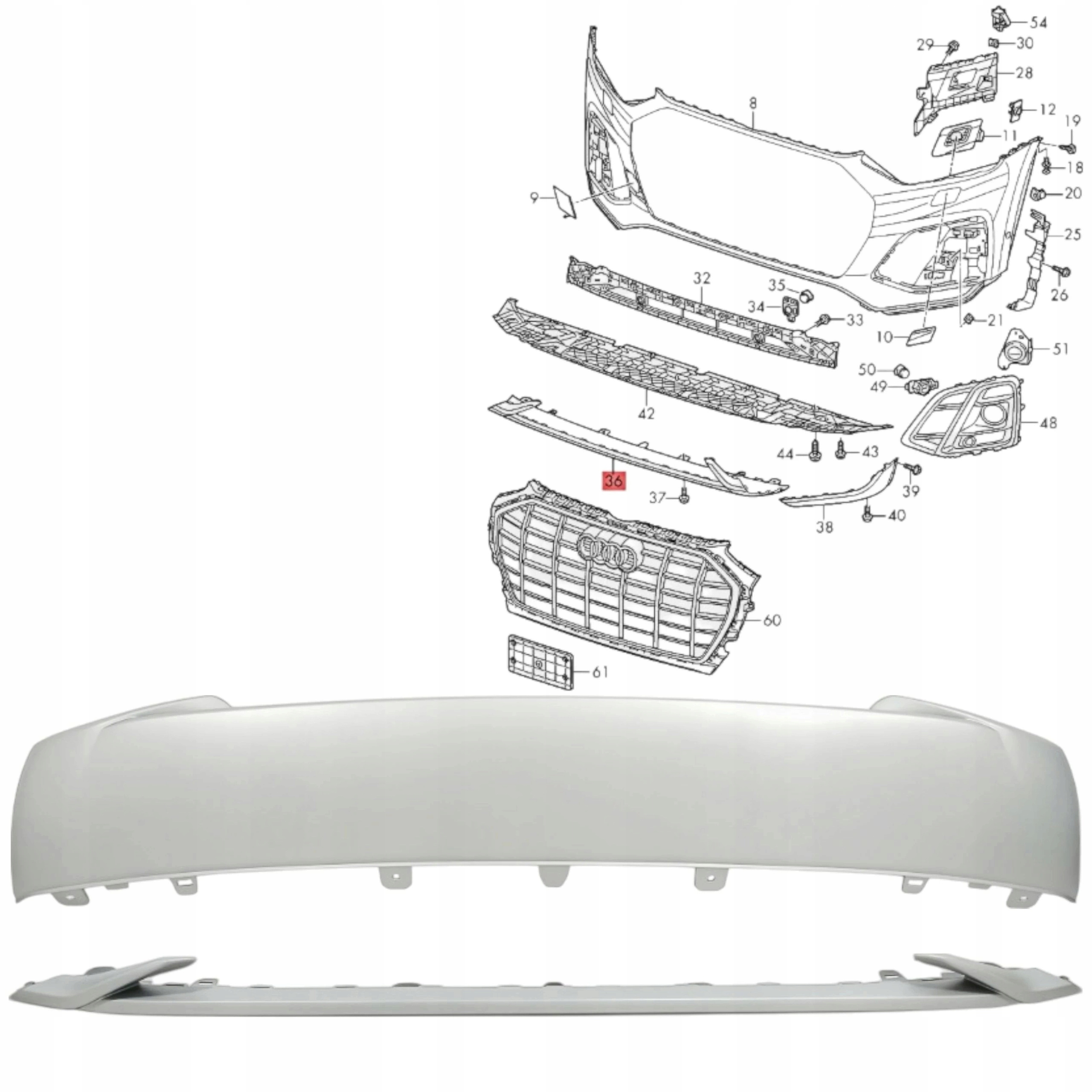 Spoiler Nárazníku Přední Část Rtu Lišta Dekor Audi Q5 80A Lift S-line 2020-