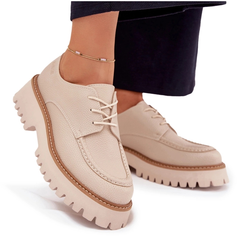 Dámské Polobotky Mokasíny Eko Kůže Šněrování Big Star NN274053 Béžové 41