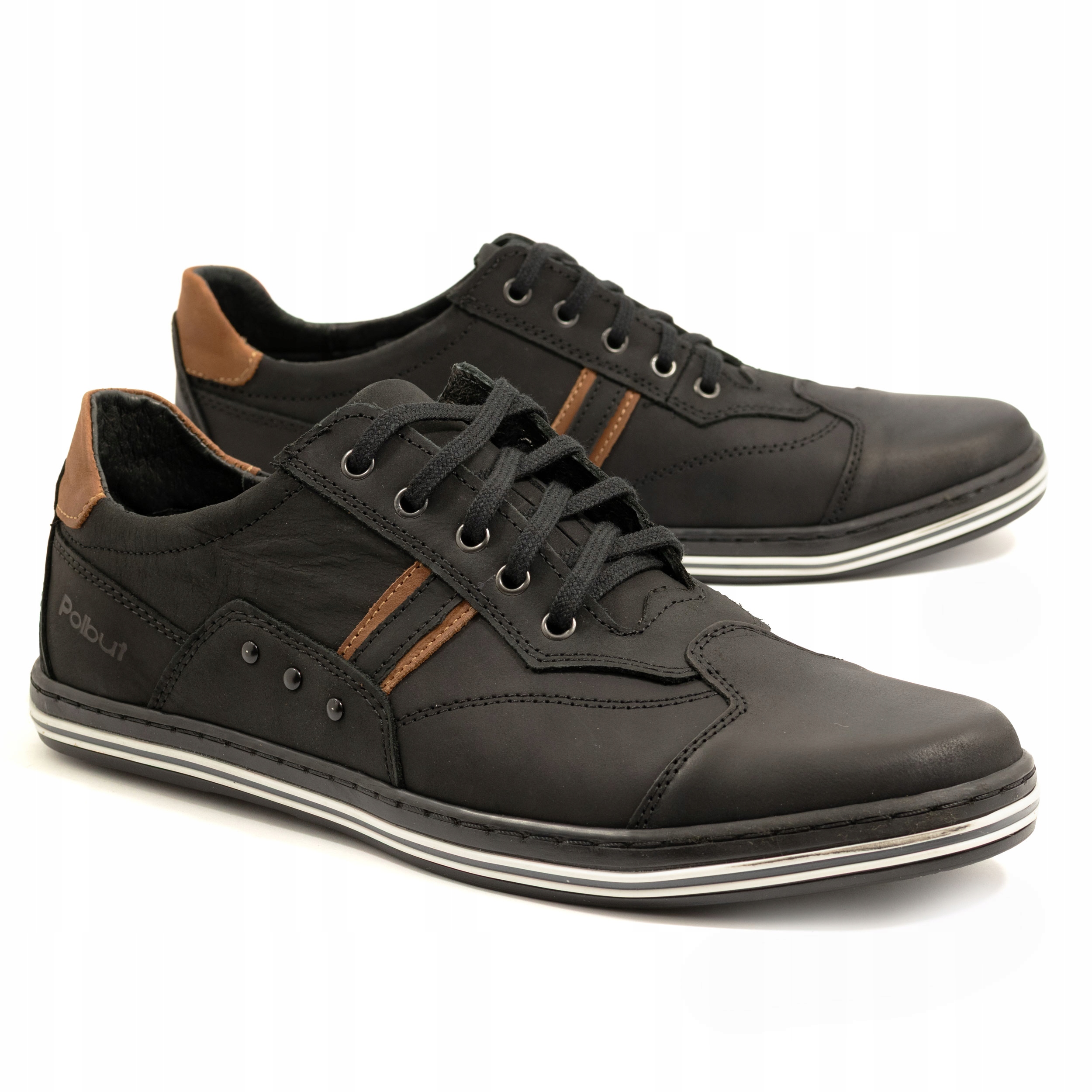 Pánské kožené polobotky Polbut casual pohodlné šněrovací 1801 černé 42