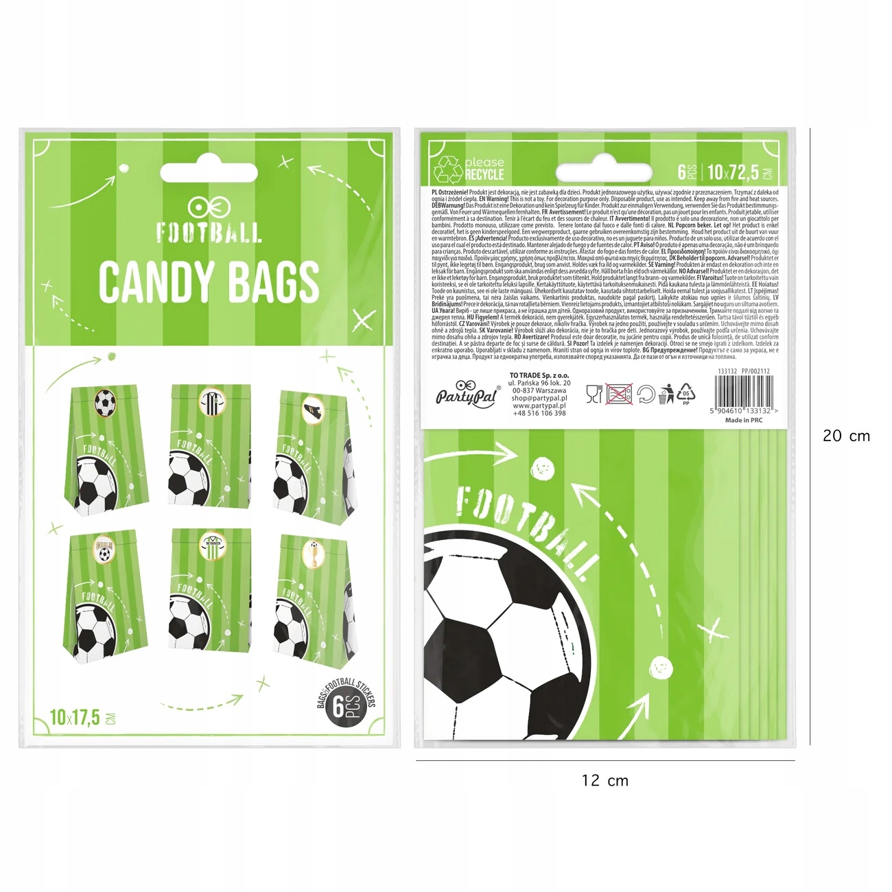 TOREBKI NA SŁODYCZE CUKIERKI piłka nożna football 6 szt dla kibica Przeznaczenie dla gości