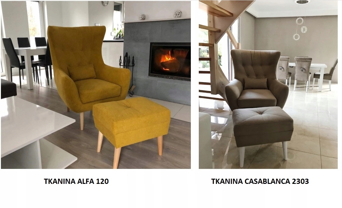 FOTEL USZAK Z PODNÓŻKIEM SKANDYNAWSKI NOWOCZESNY Kolekcja OLIVIA