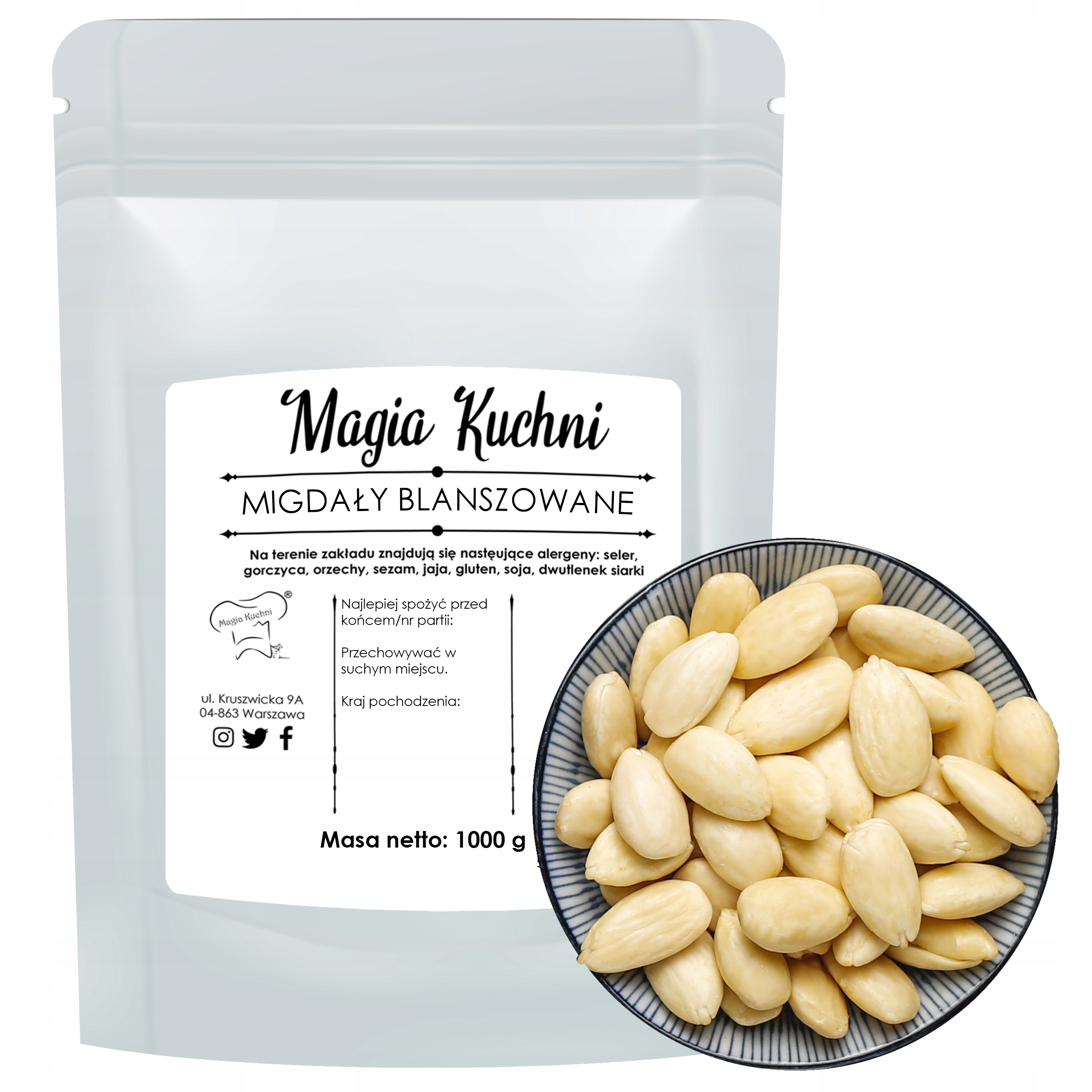 Levně Mandle Blanšírované celé Loupané bez slupky 1kg zdravá svačinka