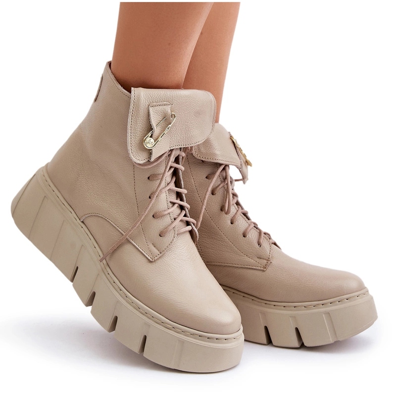 Kotníkové Boty Na Platformě Agrafka Zip Zateplené Zazoo 60511 Béžové 40