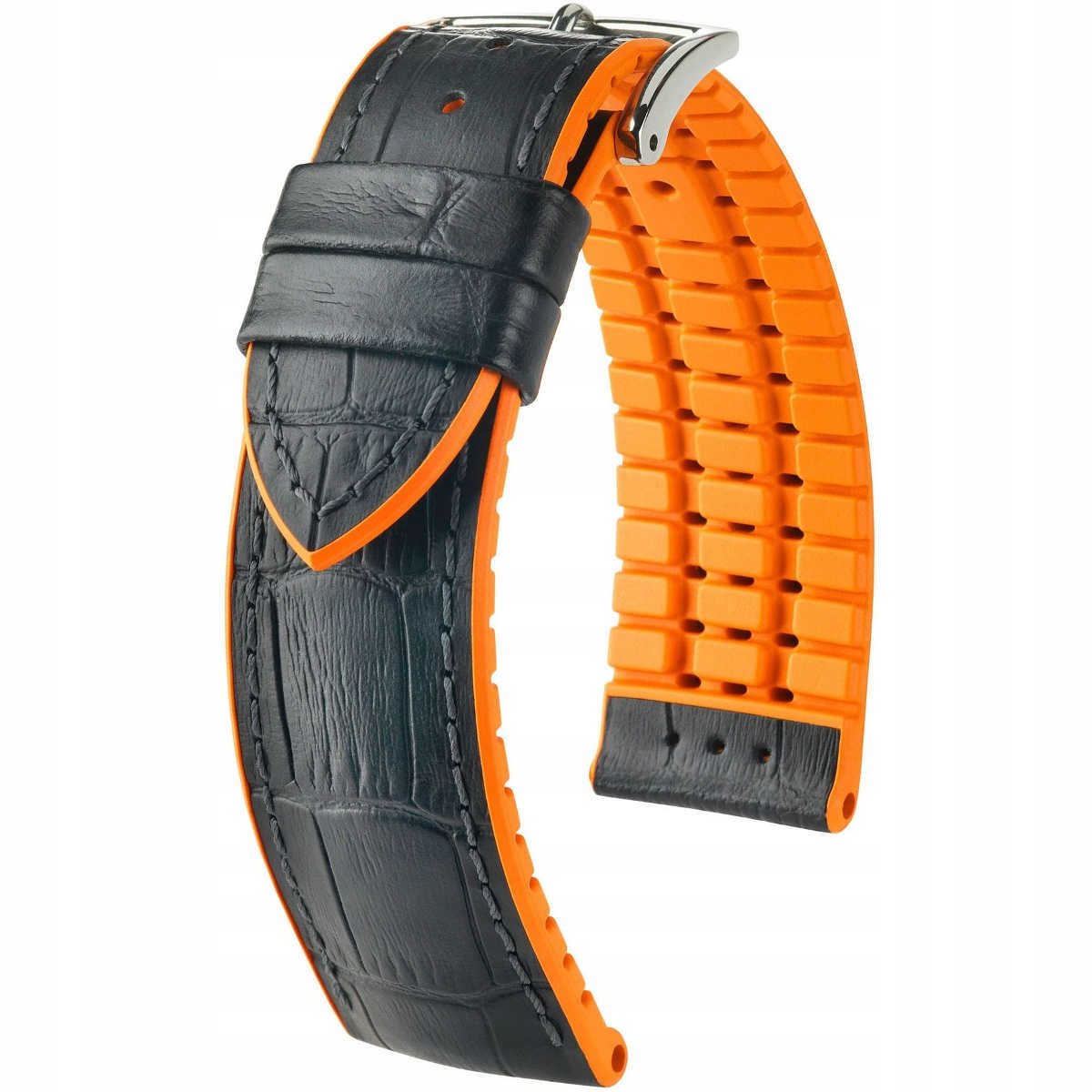 Černo-oranžový kožený opasek 18 mm Hirsch
