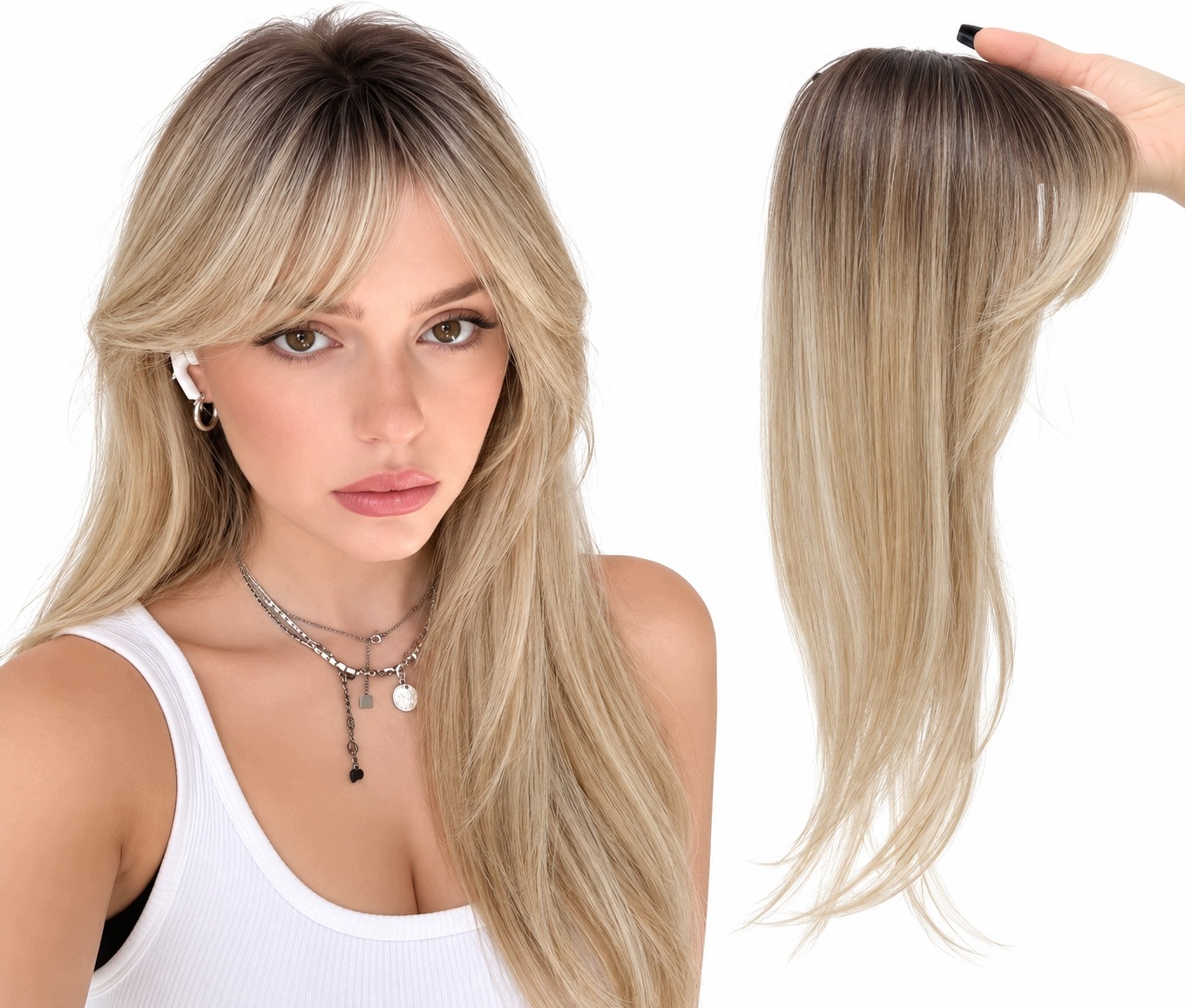 Topper Morichy z Grzywką Clip in Hair Blond z odrostem 40 cm RT622613A#