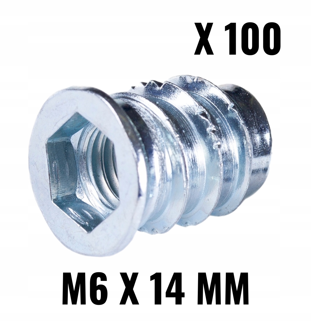 

100x Mufa wpustka do drewna wkręcana M6x14 meblowa