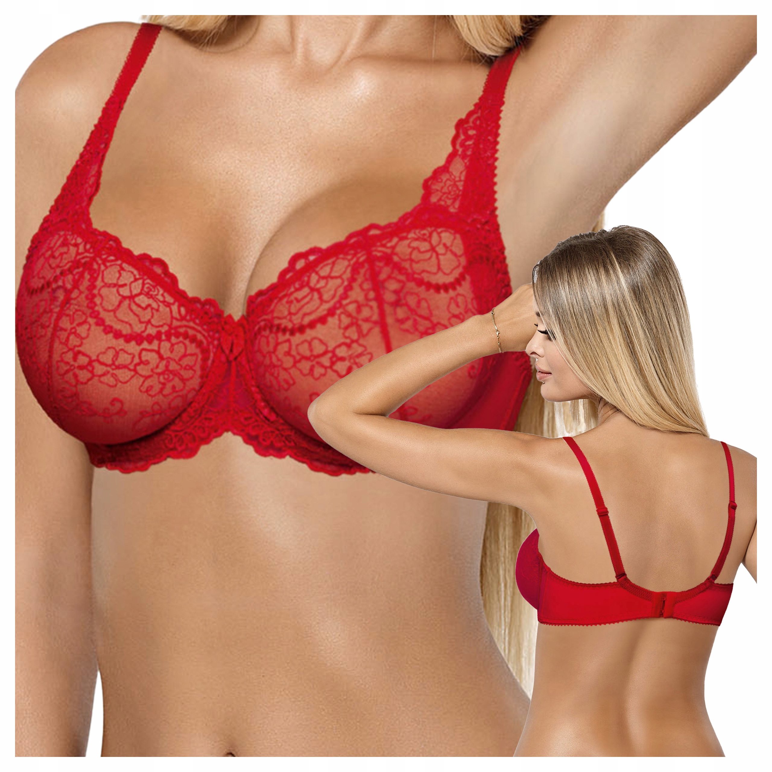 Měkká lákavá podprsenka s květinovou výšivkou a regulací Athina Červená 75E