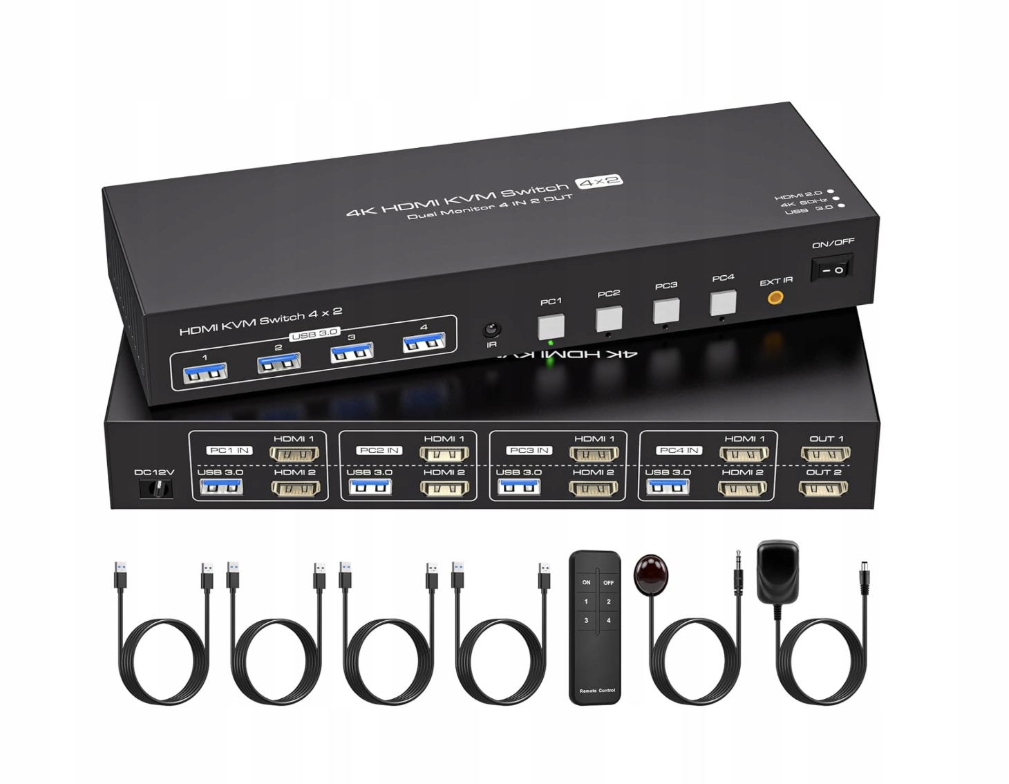 NIEKOMPLETNY Przełącznik KVM VPFET 4K 4 komputery 2 monitory HDMI 4xUSB 3.0