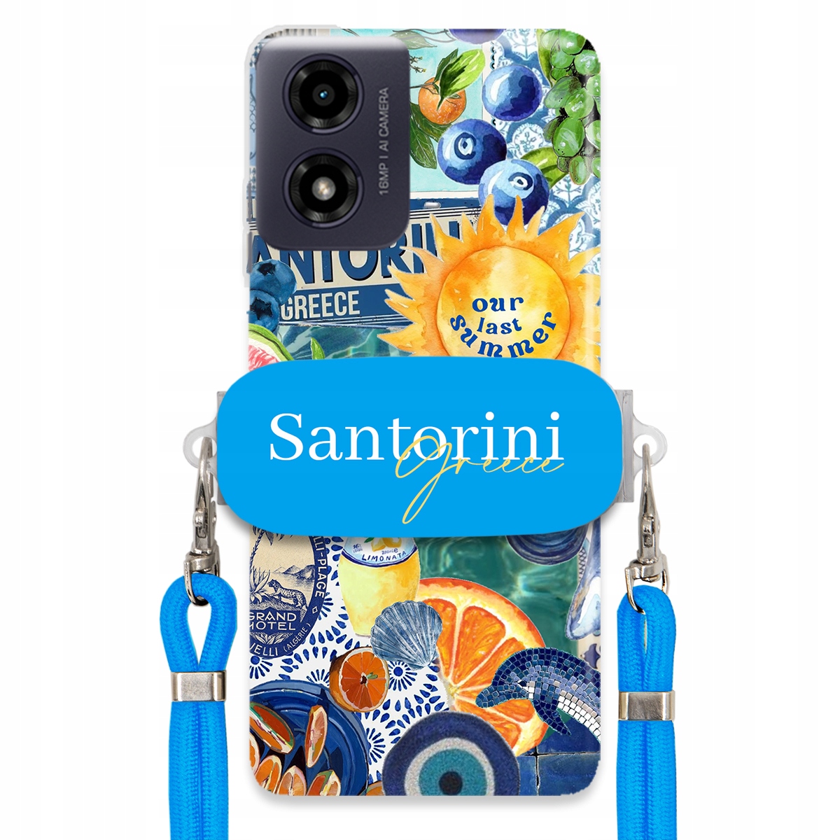 Puzdro pre Motorola G24 Modré Crossbody vodítko držiak Santorini Sea Vibes