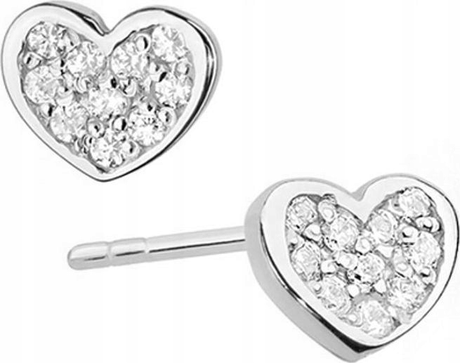 Zlaté náušnice 585 srdíčka diamanty bílé zlato na tyčince elegantní 14k