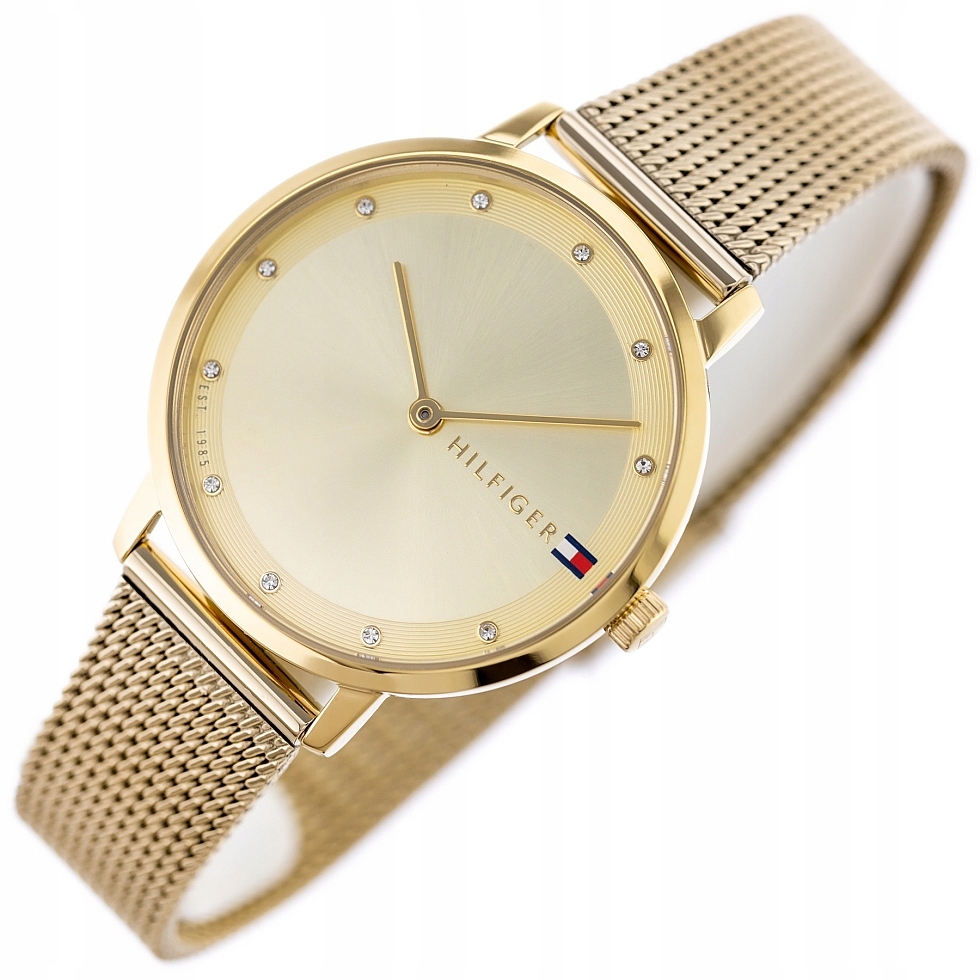 Złoty Zegarek Damski Tommy Hilfiger 1782728 Mesh Z Kryształkami