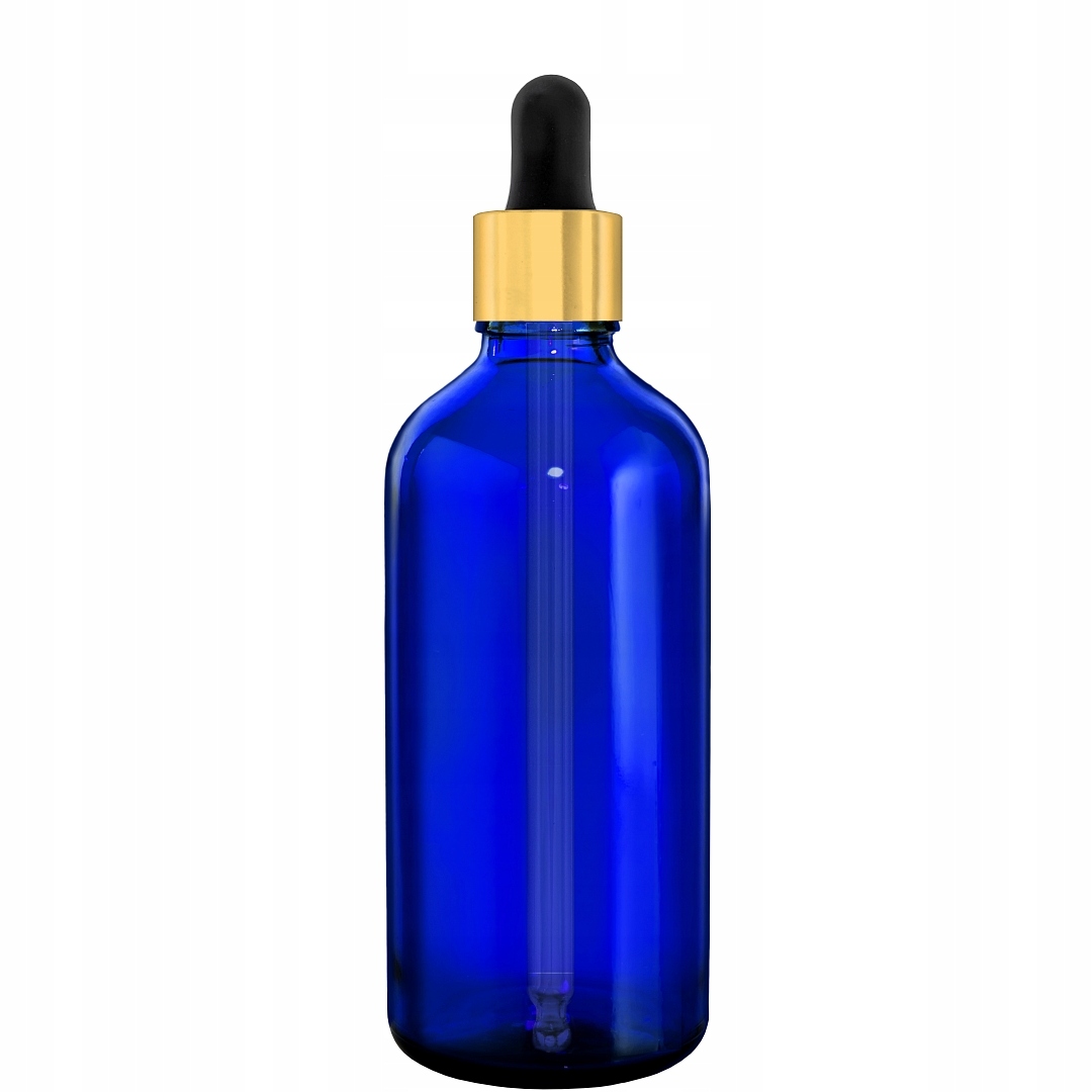 

Butelka Szklana 100ML Niebieska Z Pipetą Złoto Cza
