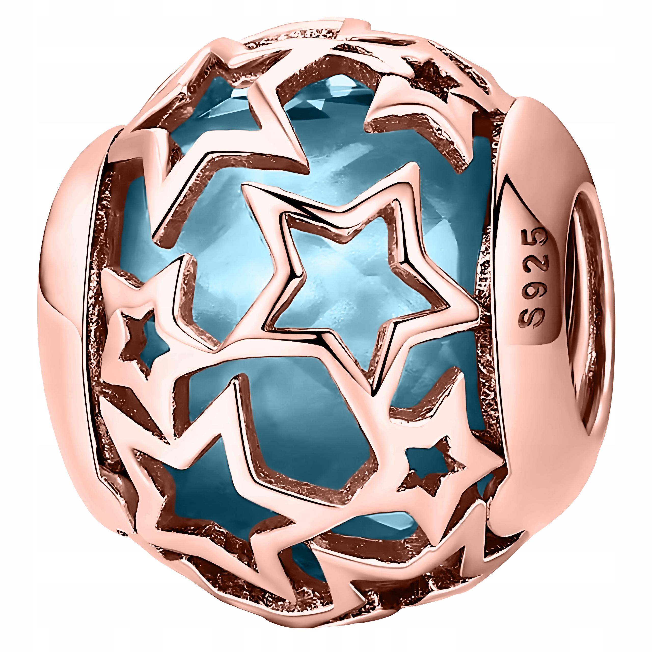 Charms Pozlacený s hvězdičkami Modrý korálek Hvězdy Vesmír Stříbro 925