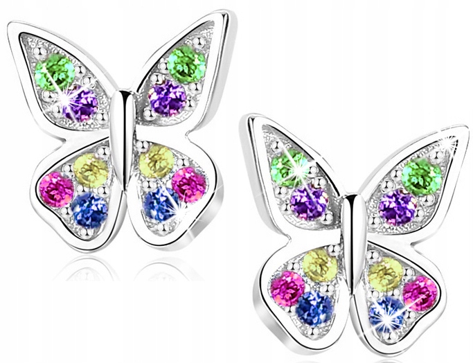 KOLCZYKI SREBRNE DLA DZIEWCZYNKI MOTYLKI, KOLCZYKI WKRĘTKI SZTYFTY SREBRO Marka Mennica Bydgoska