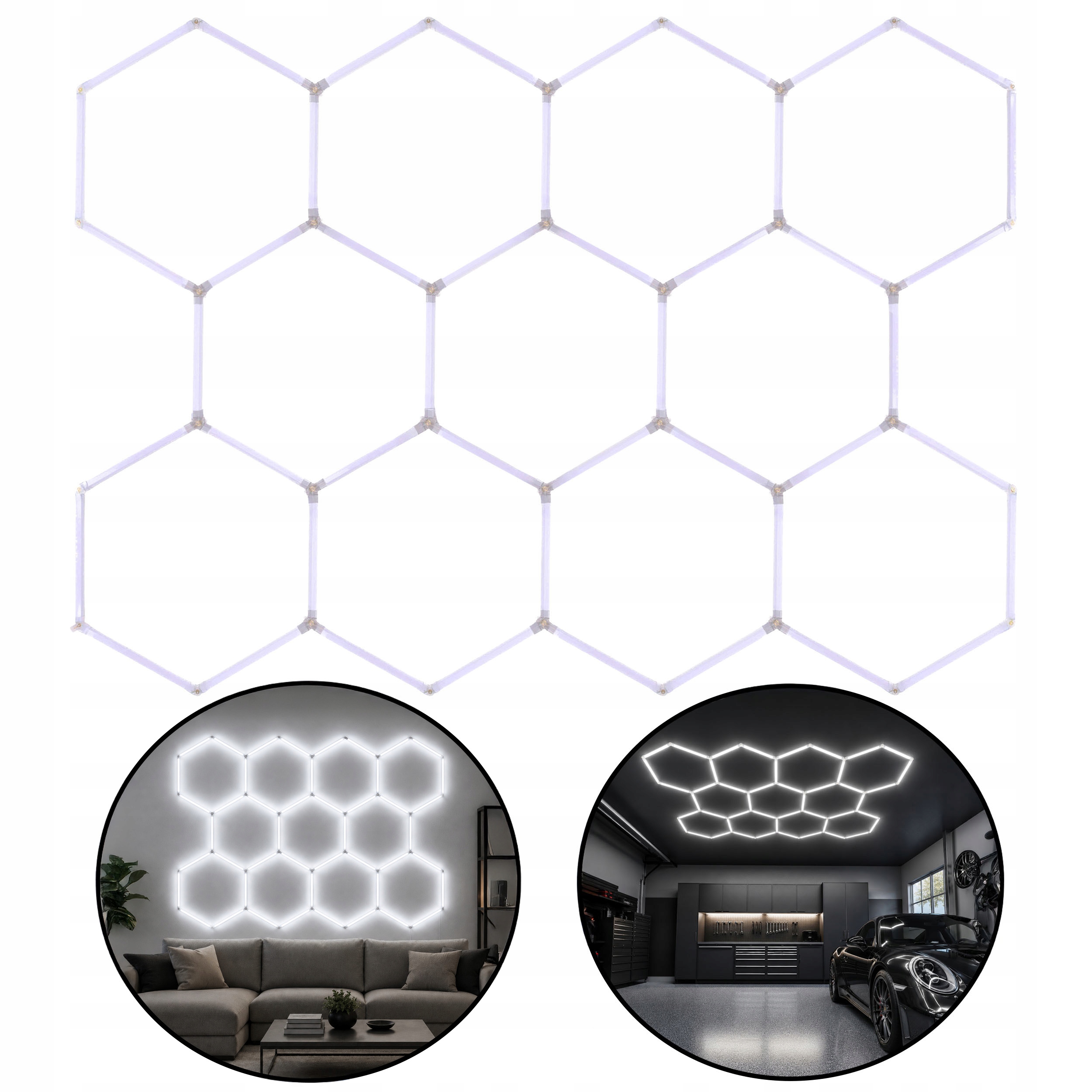 Led Lampa Hexagon 368W 6500K Modulárny Stropný Panel Garážová Dielňa