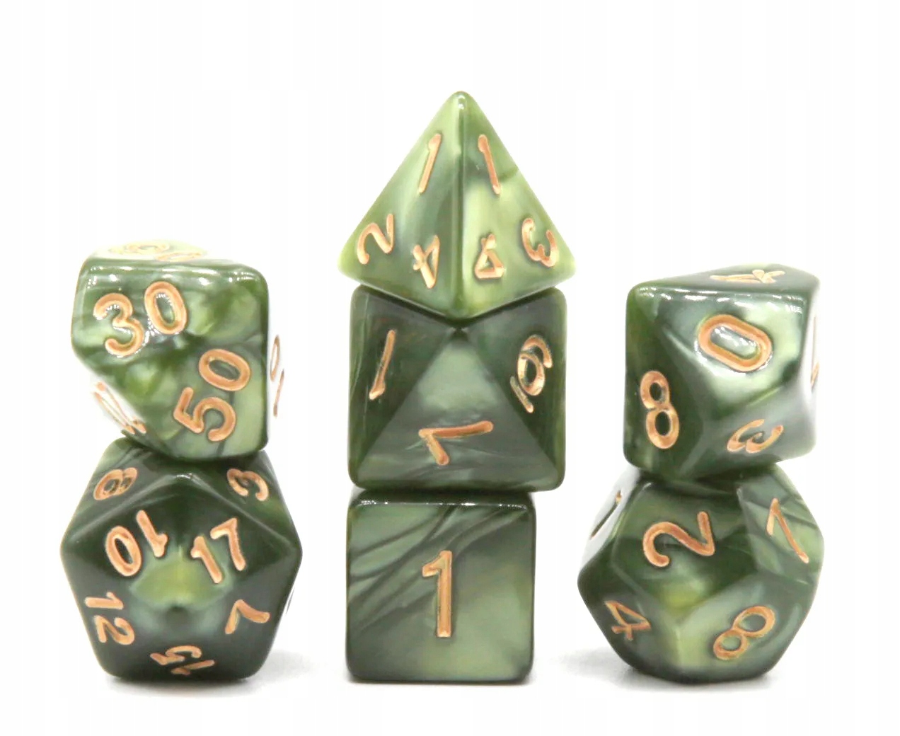 GREEN GREEN GRASS OF HOME ZESTAW 7 JADEITOWYCH KOŚCI KOSTEK RPG