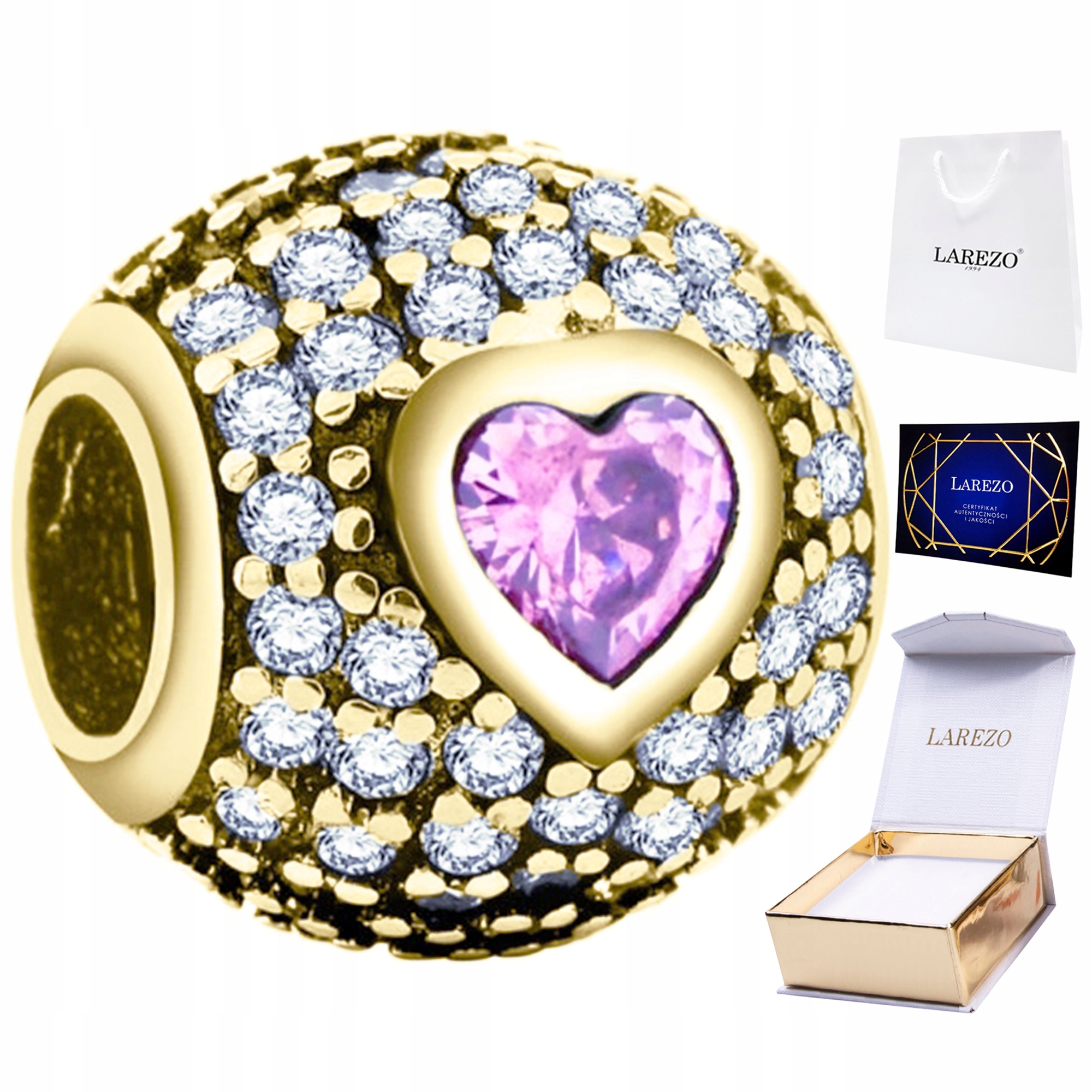 Charms Kulička srdce zirkony zlatá stříbro 925